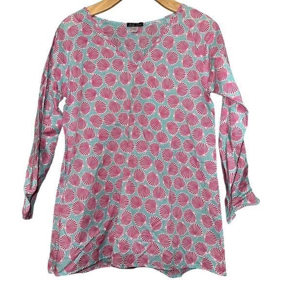 Stella Cove Girls Size 14 Blue Pink Shell Printed Cotton V-Neck Beach Cover Up - Picture 1 of 6